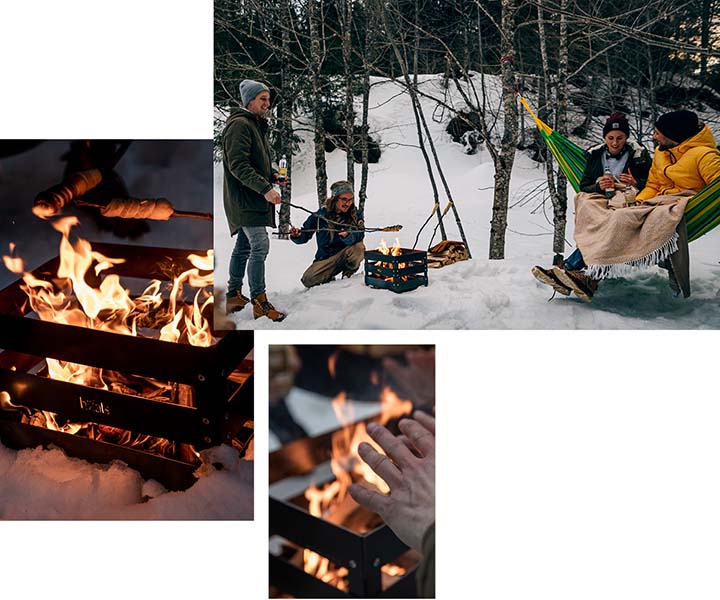 An image showing a col collage of a man and woman sitting around a campfire, with the Atmospheric image Christmas for Console.