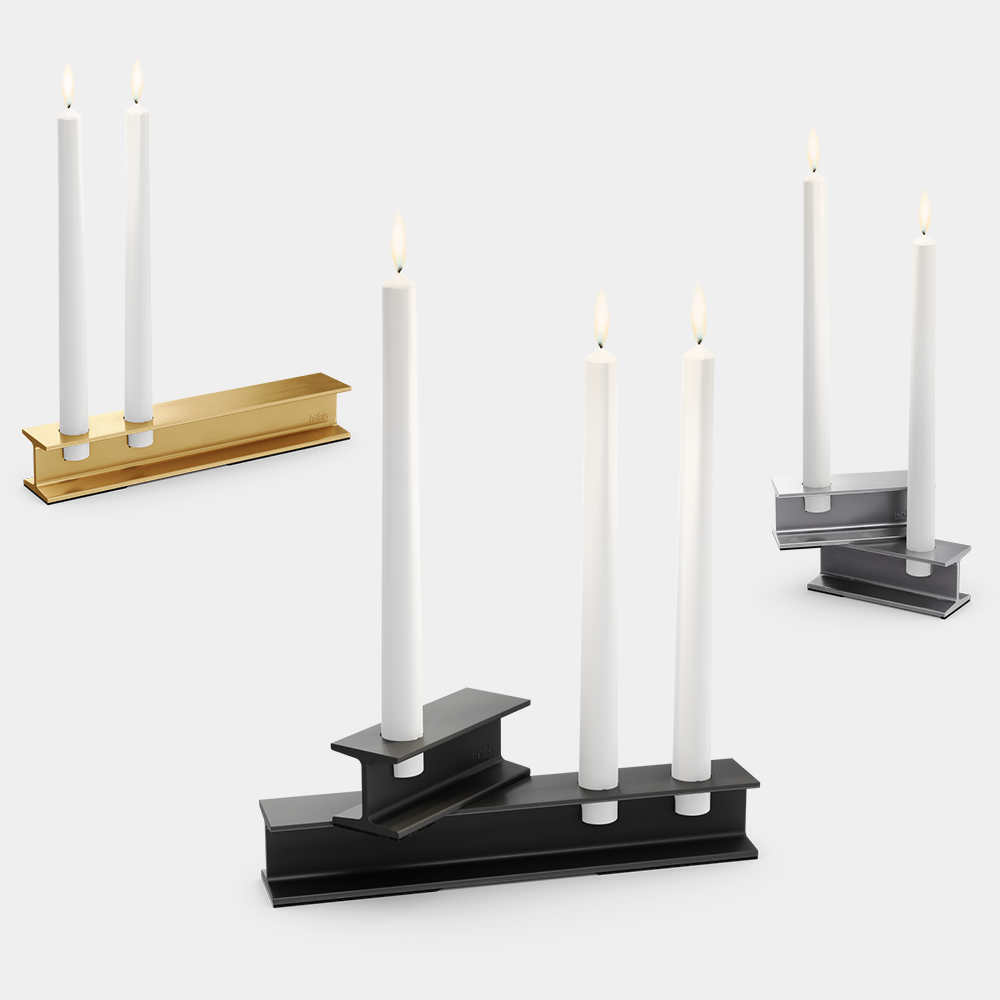 henry metal candle holders in different colors on a white background