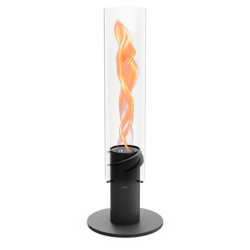 SPIN 1500 Stand Elevation black The Spin 1500 elevation is shown as a black cylinder used with the black spin 1500 standing fire with a white background, creating a stylish and accessible visual.