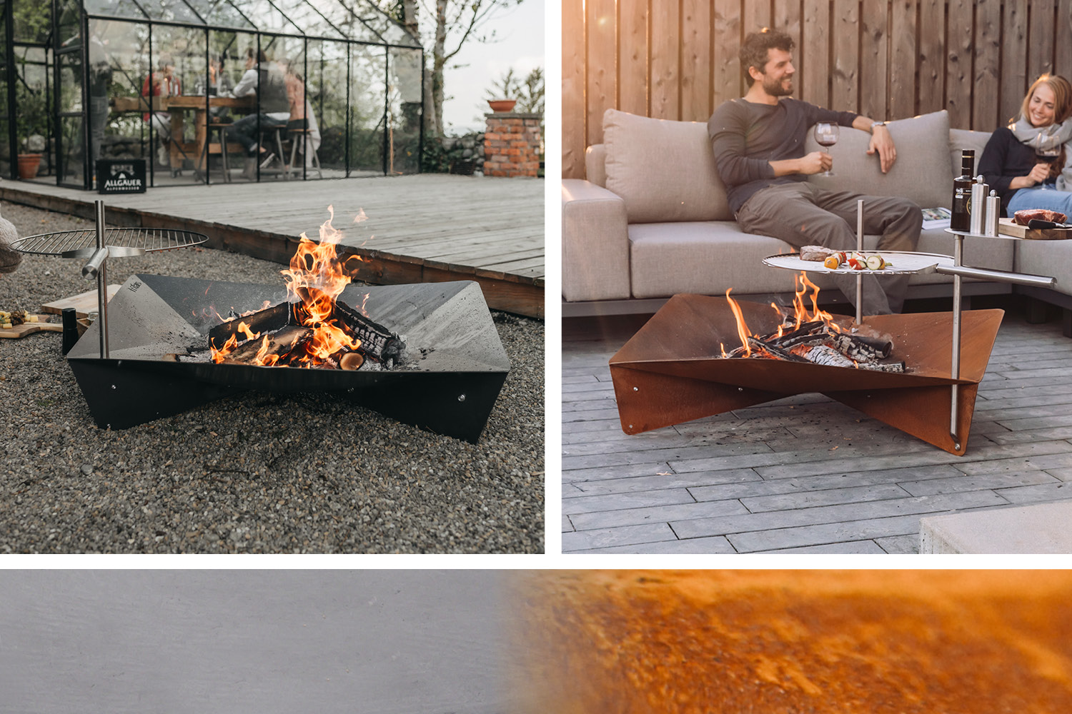 a couple of people sitting around a fire pit