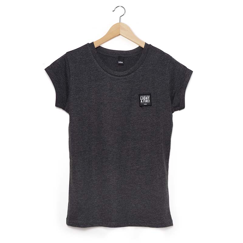 A depiction of a grey t shirt hanging on a hanger