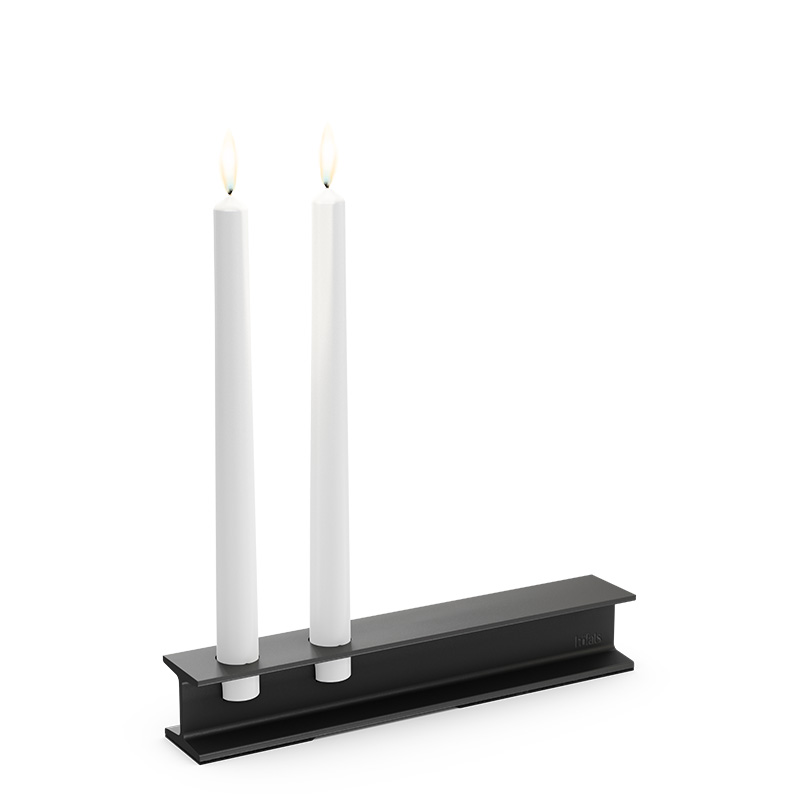 HENRY METAL II Candleholder black Illustrated is a black candle holder with two white candles, with the HENRY METAL II Candleholder black.