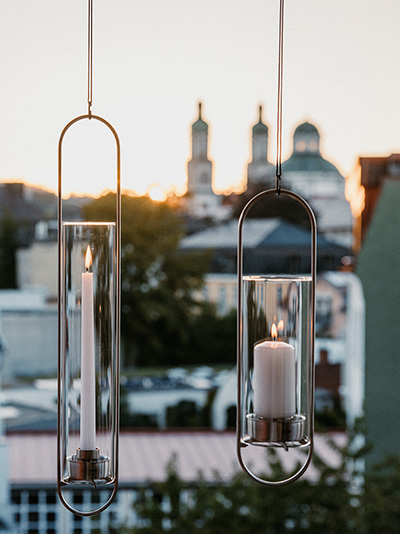 a couple of hanging candles.