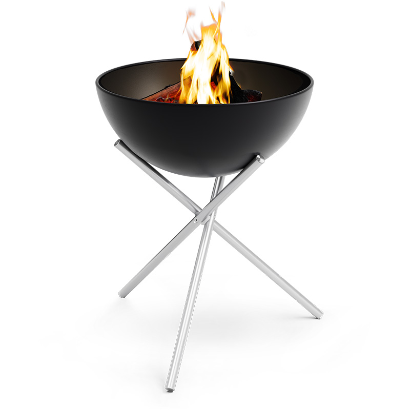 Experience a black fire pit with a metal stand with the refined touch of the 00260 Bowl 70 Tripod