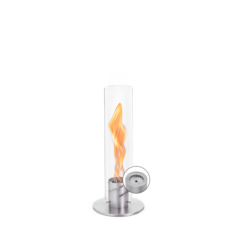 SPIN 900 Tabletop Fireplace silver The 00691 Spin 900 Tablefire silver integrates seamlessly into the setting, where a small fire with a metal stand.
