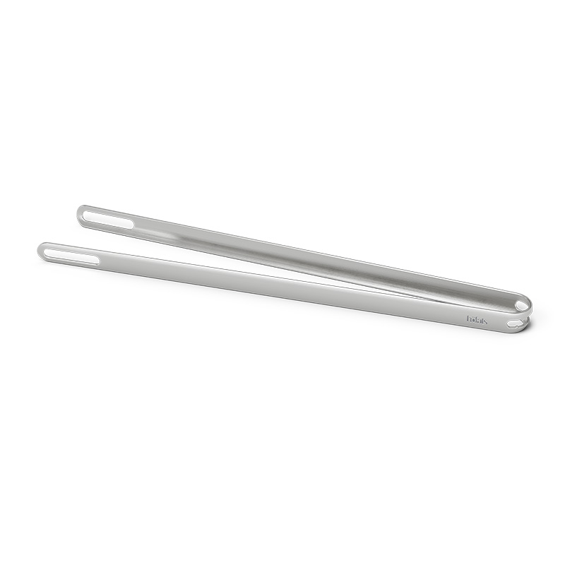 Barbecue Tongs Illustrated is a silver metal tong on a white background