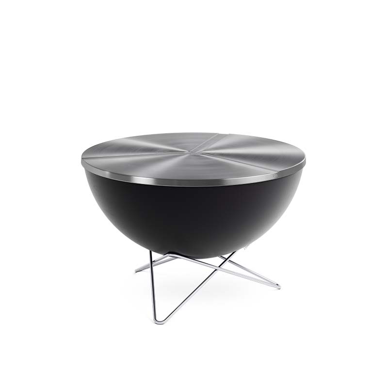 The photo presents the black side table with a metal base, with the BOWL 70 Lid.