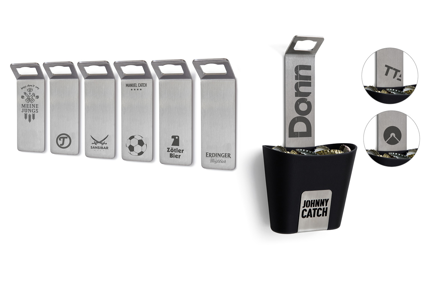 Illustrated is the metal bottle opener is a great way to store your beer, with the LOGO SPIN Table-top fireplace.