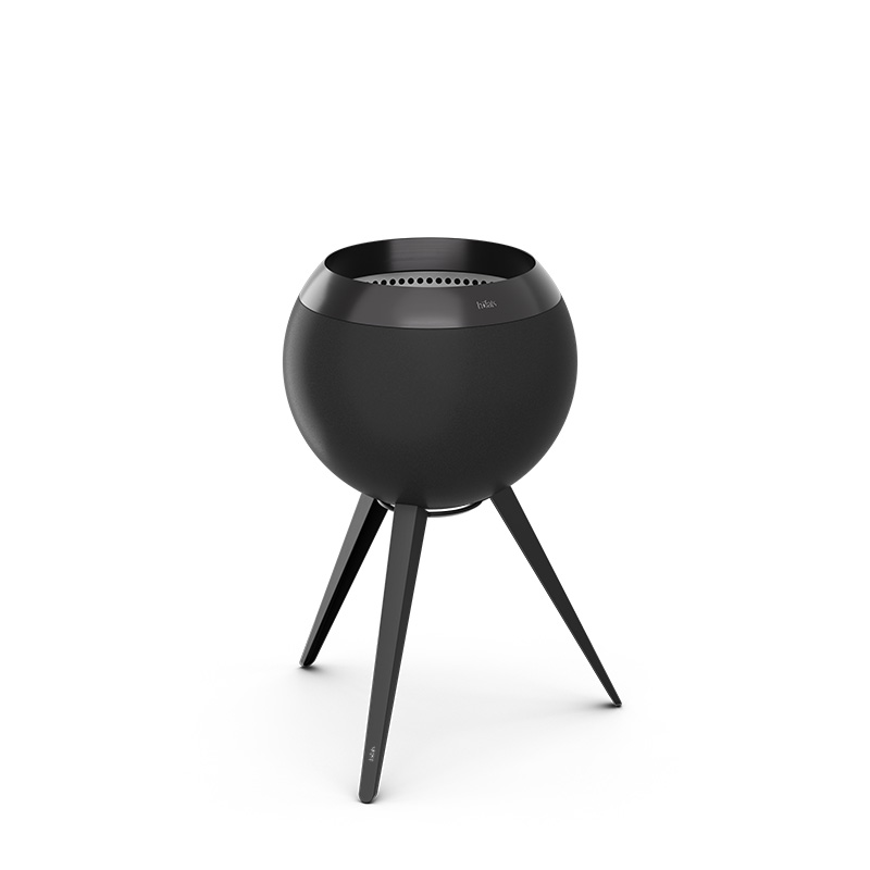 MOON 45 all black Fire Basket with high stand Studiobild der MOON mit hohem Fuß ohne brennende Flamme