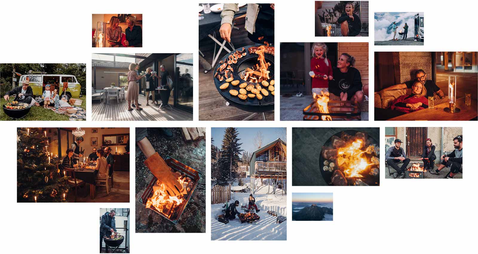 Illustrated is a collage of photos of people around a fire, with the FIRE STORIES 06 Magazine.