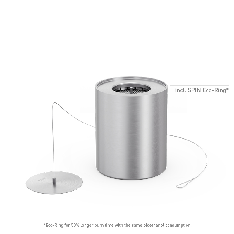 Bioethanol-Burner 1200 with Eco-Ring and Extinguishing Lid The sphere is connected to a sphere stand the 00696 Spin 1200 Bio Burner 2 complements the moment with its thoughtful design.