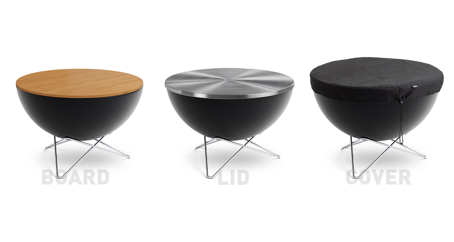 A view of three different types of stools with a wooden top, with the CONE Lid.
