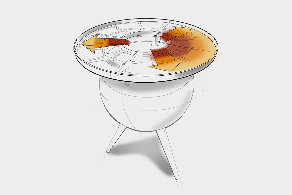 A scematic picture showing the warmth distribution of the MOON 45 Plancha