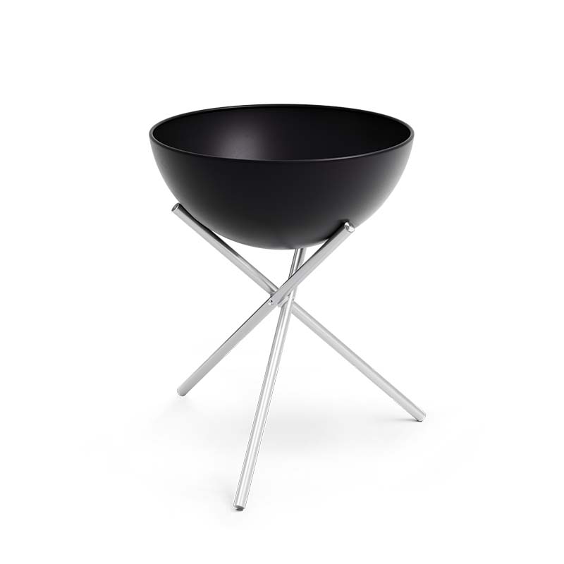 The 00342 Bowl 57 Tripod is shown as the black bowl is on a metal stand, creating a stylish and accessible visual.