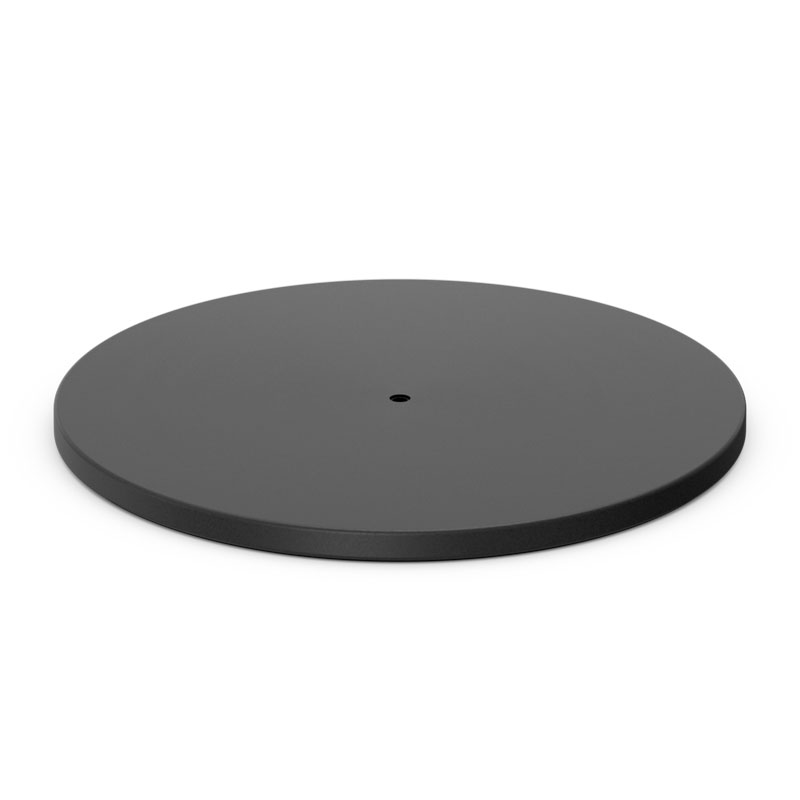 Experience a black round plate on a white background with the refined touch of the 00637 Spin 1500 Base black.