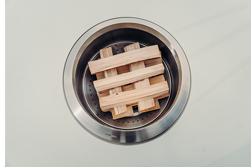 A picture of the moon 45 from above with wooden blocks in it