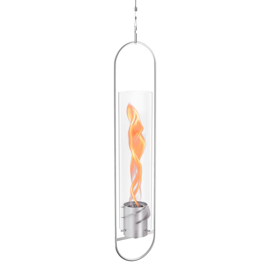 SPIN 1500 Hanging System silver A white background with a curved metal frame showing the 00774 Spin 1500 Hangingsystem with the flame inside, which merges design with utility.
