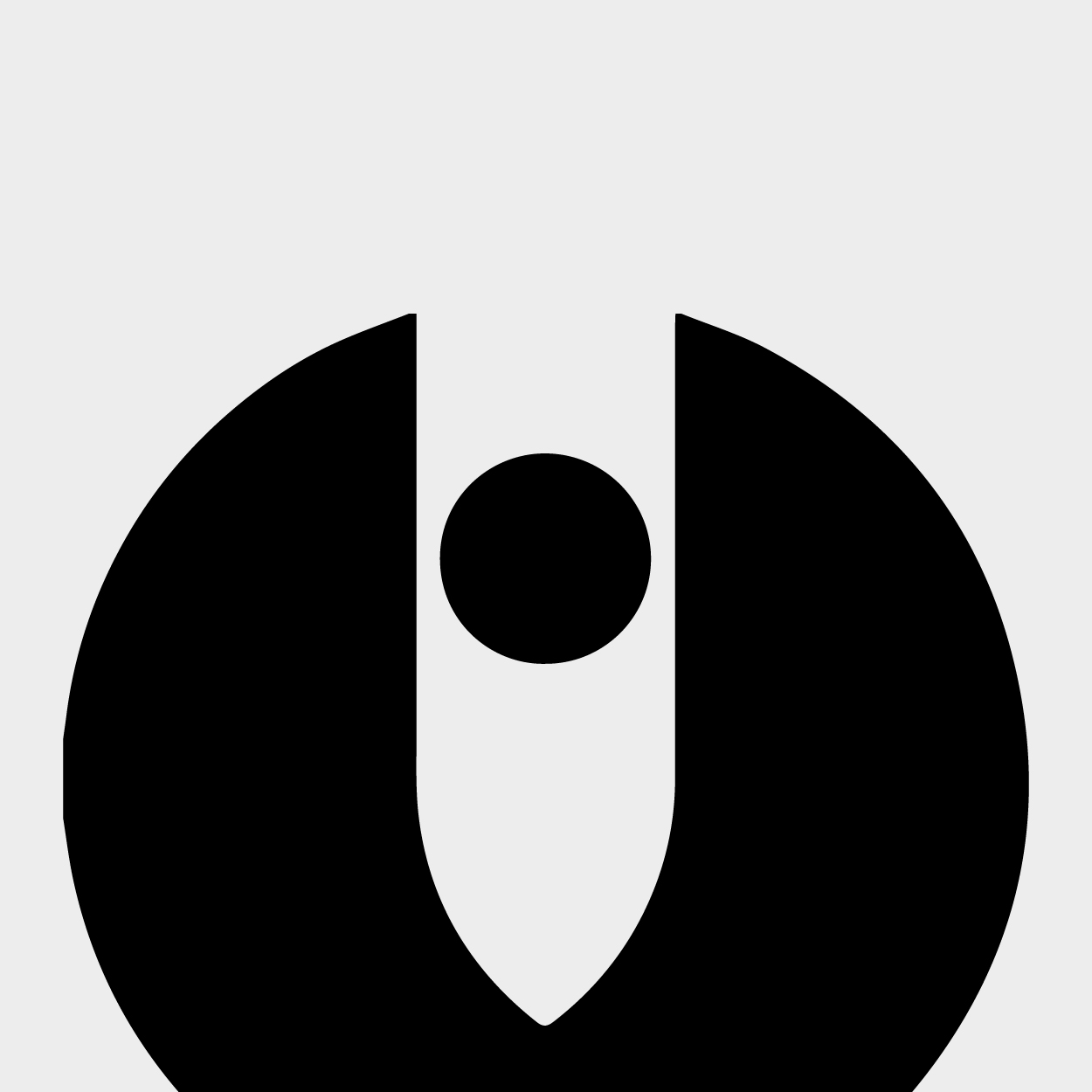 a black and white logo with a circular shape.