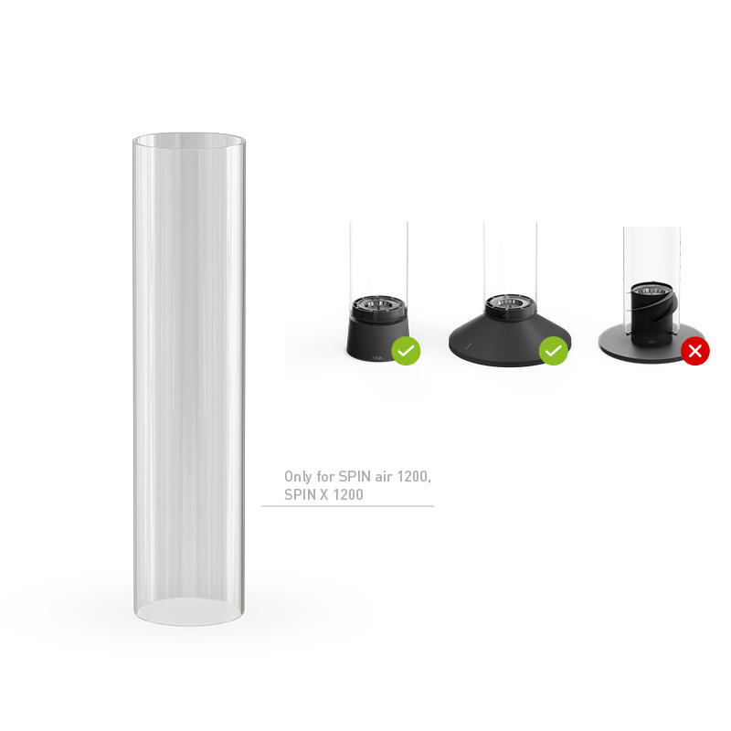 Stylish and purposeful, the Spin Air 1200 glass cylinder adds a refined element to the environment.