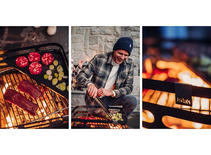 The photo presents a man grilling meat on a grill, with the Atmospheric image Christmas for Console.