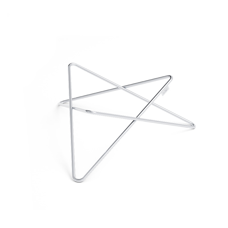 Bowl 70 star stand Scene showing a silver metal star shaped object on a white background, where the 00259 Bowl 70 Star Stand stands out for its practical elegance.