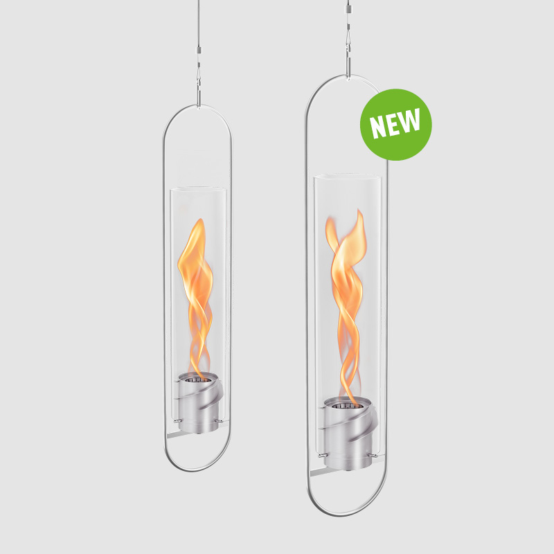 Two glass Fireplaces with a flame inside,