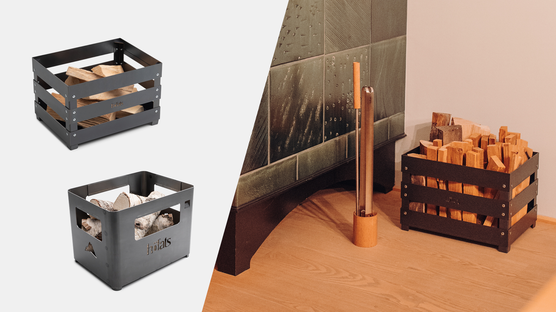 a picture of a Fireplace with a firewood holder