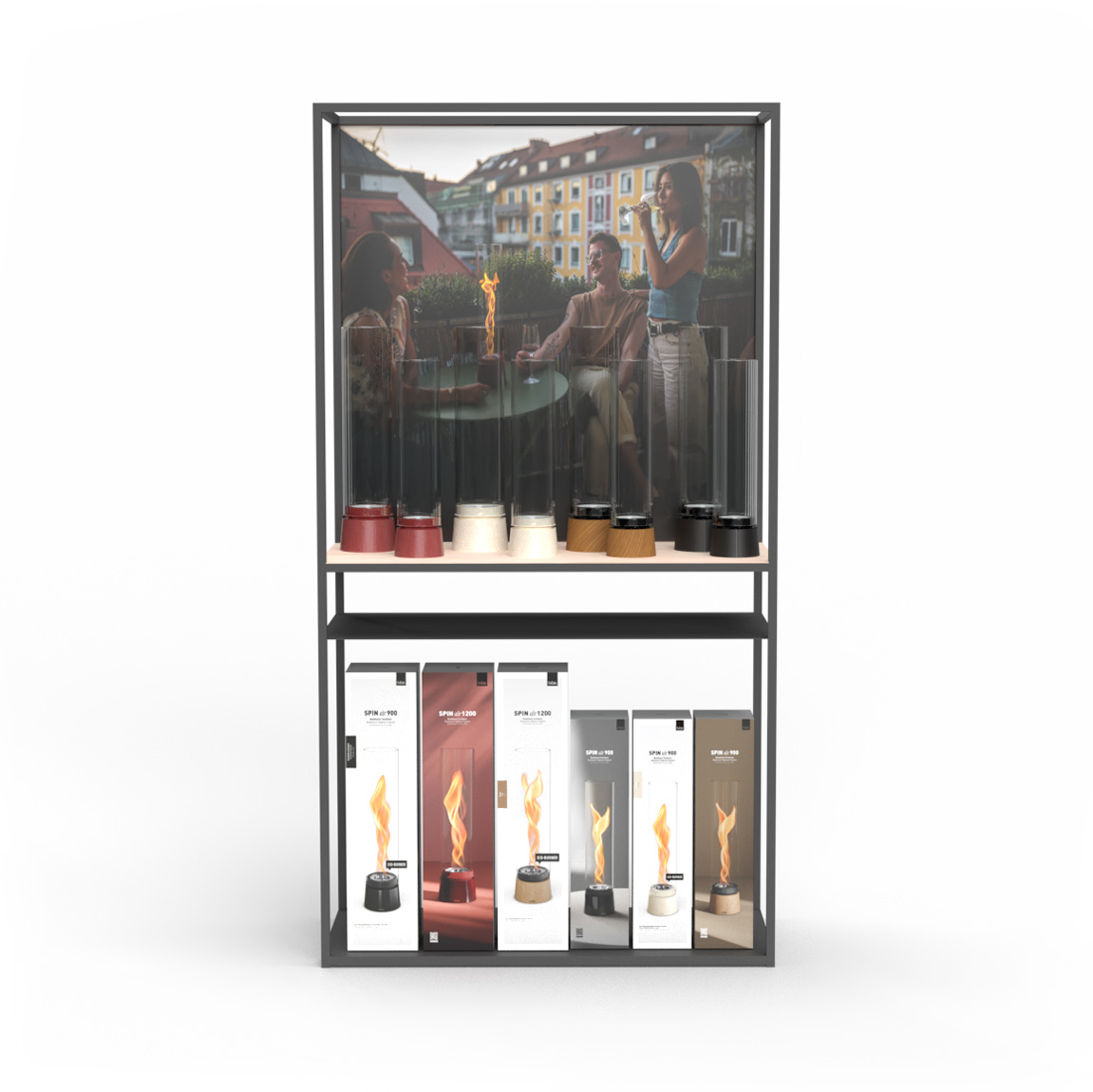 Ein Präsentationsregal mit verschiedenen SPIN air Varianten