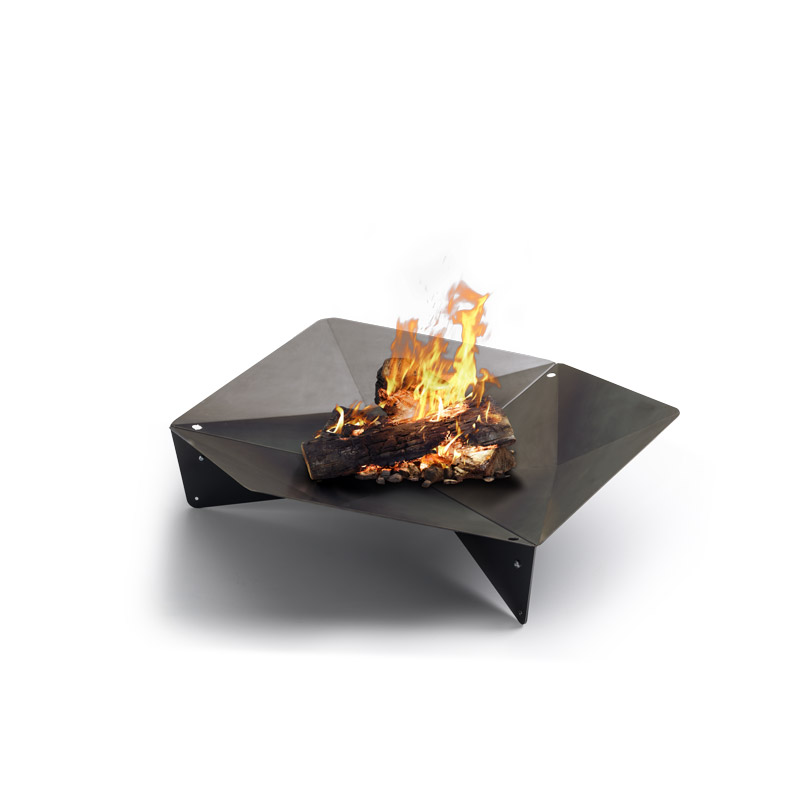 TRIPLE 120 Fire Bowl Illustrated is a black fire pit with flames on it, with the TRIPLE 120 Fire Bowl.