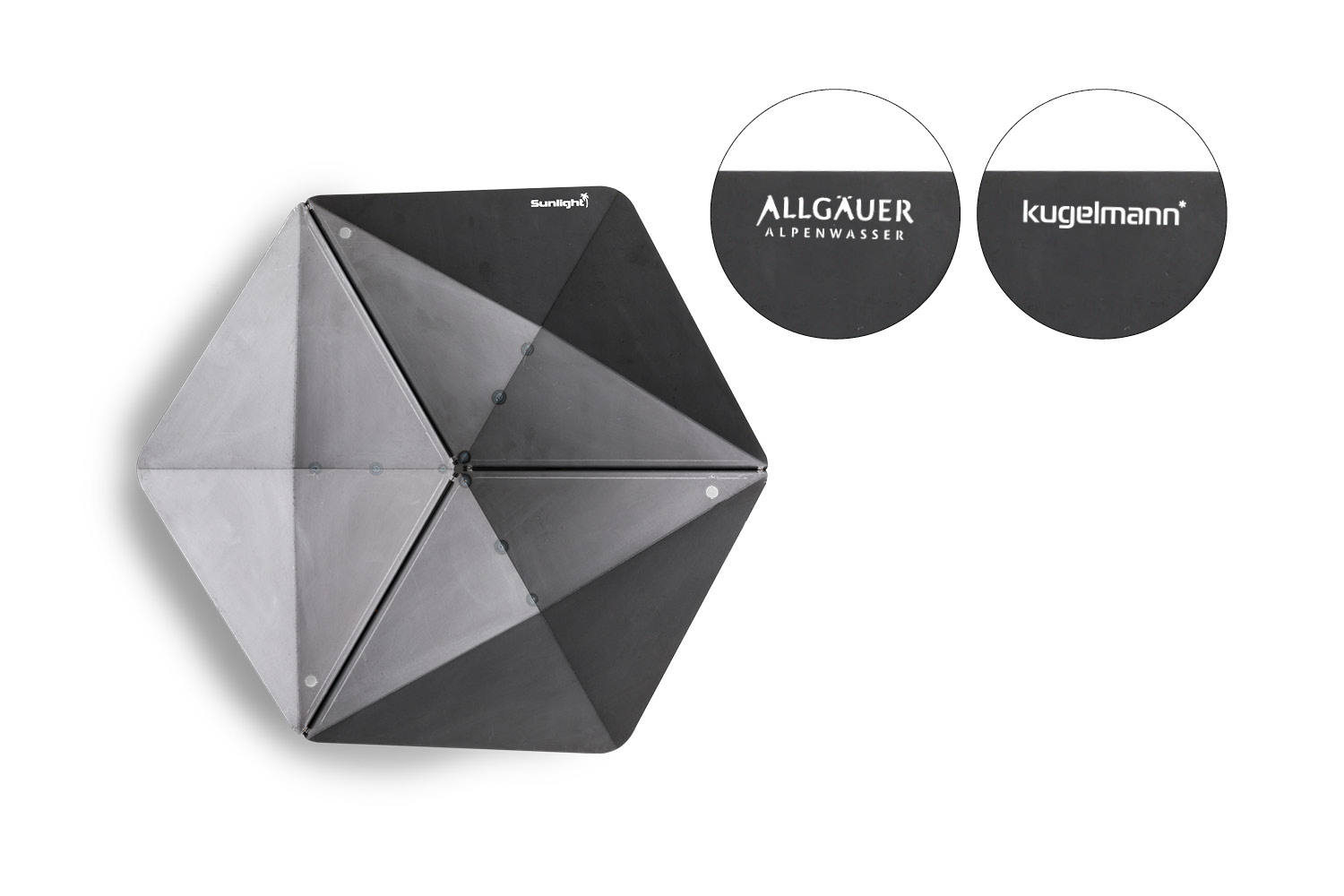 This image shows a black fireplace with a white background, with the LOGO TRIPLE 90 Firebowl.