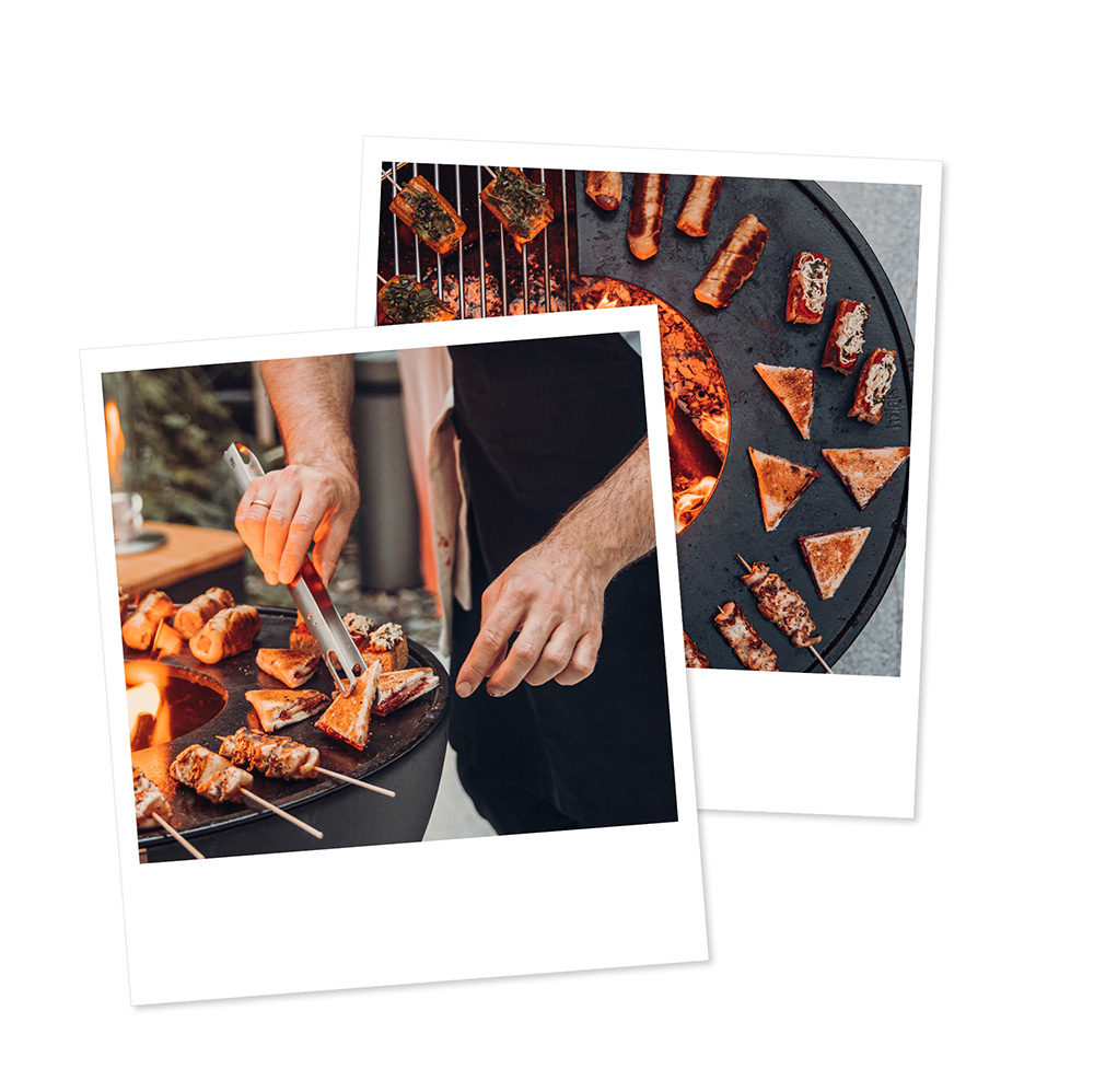 a man is cooking food on a grill