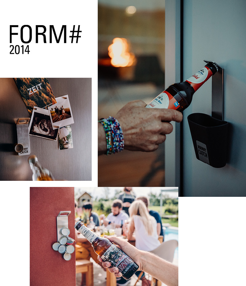 a person opening a door with a bottle of beer.