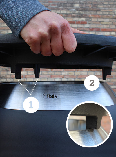 A depiction of a person placing the MOON 45 Plancha on top of a Moon.