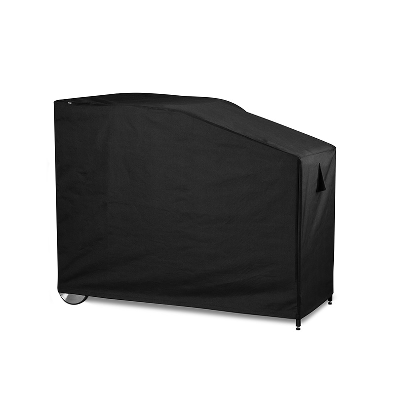 Scene showing a black barbecue cover on a white background, where the 00827 Fire Kitchen Cover 70 stands out for its practical elegance.