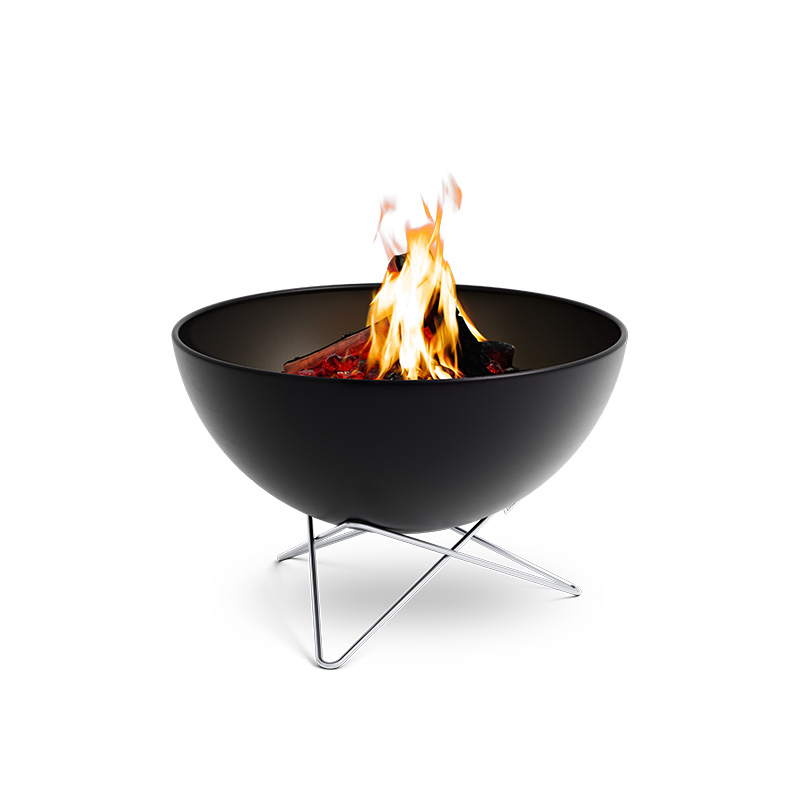 BOWL 70 Fire Bowl with star stand A view of a fire pit with a metal stand, with the BOWL 70 Fire Bowl with star stand.