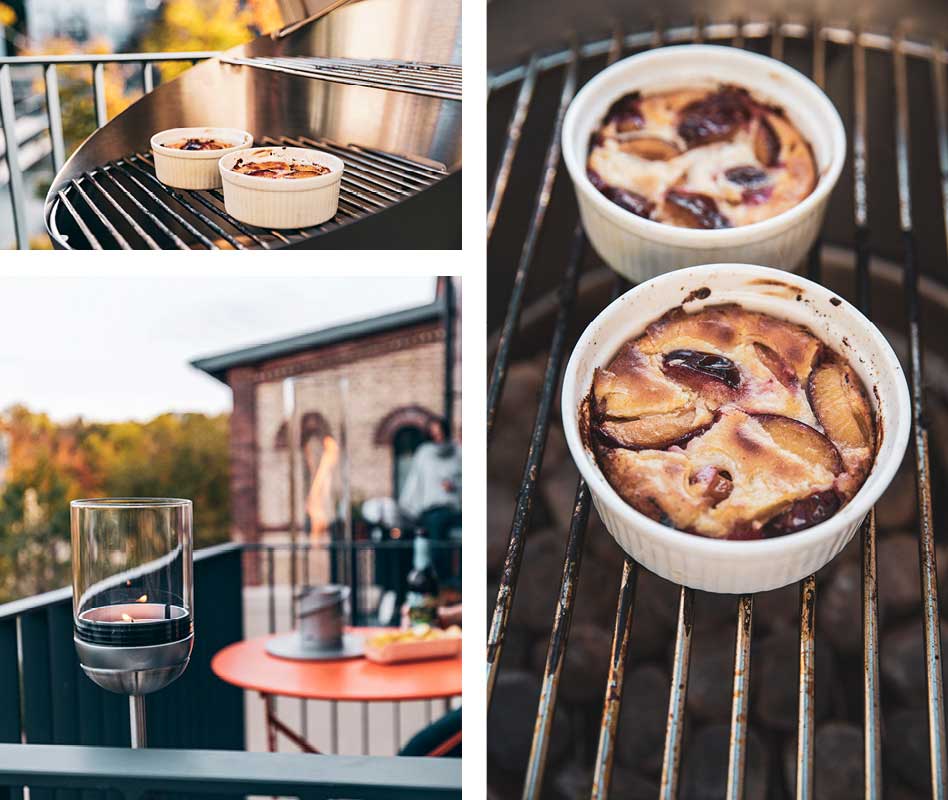 The photo presents a collage of a barbecue grill, a glass of wine and a pie, with the CONE.