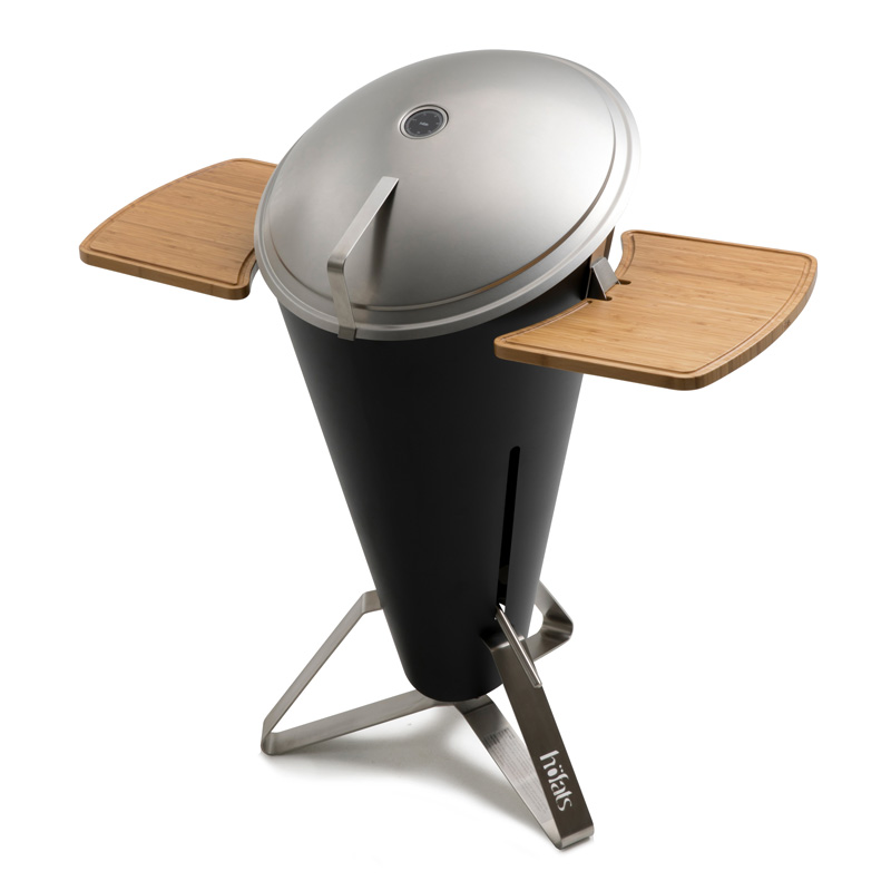 CONE Board Illustrated is a barbecue grill with a wooden handle, with the CONE Board.