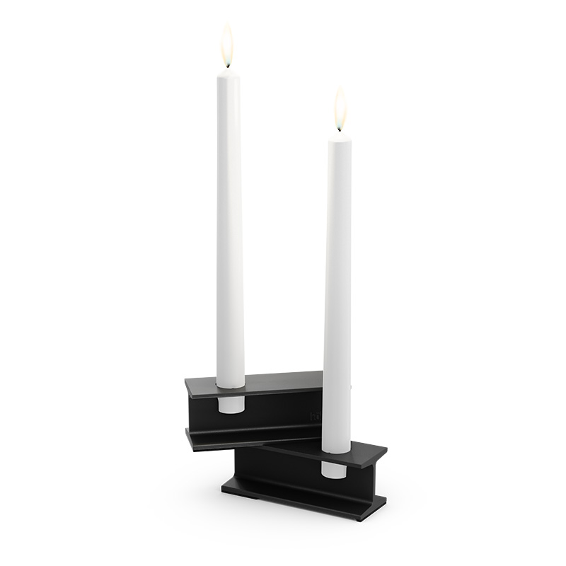 HENRY METAL I Candleholder black This image shows a black candle holder with two white candles, with the HENRY METAL I Candleholder black.
