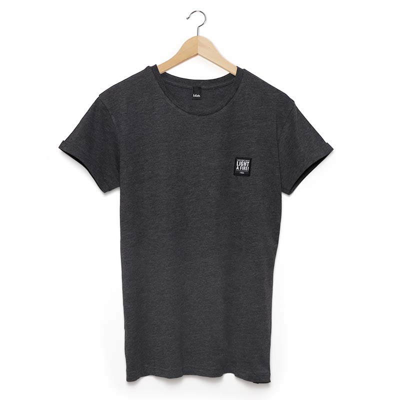 SHIRT Men grey S This image shows a black t shirt with a white logo on the front, with the SHIRT Men grey S.