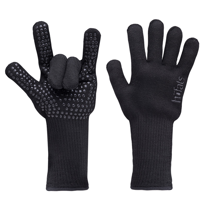 Fire Gloves Aramid The photo presents a pair of black gloves with black dots, with the Fire Gloves Aramid.