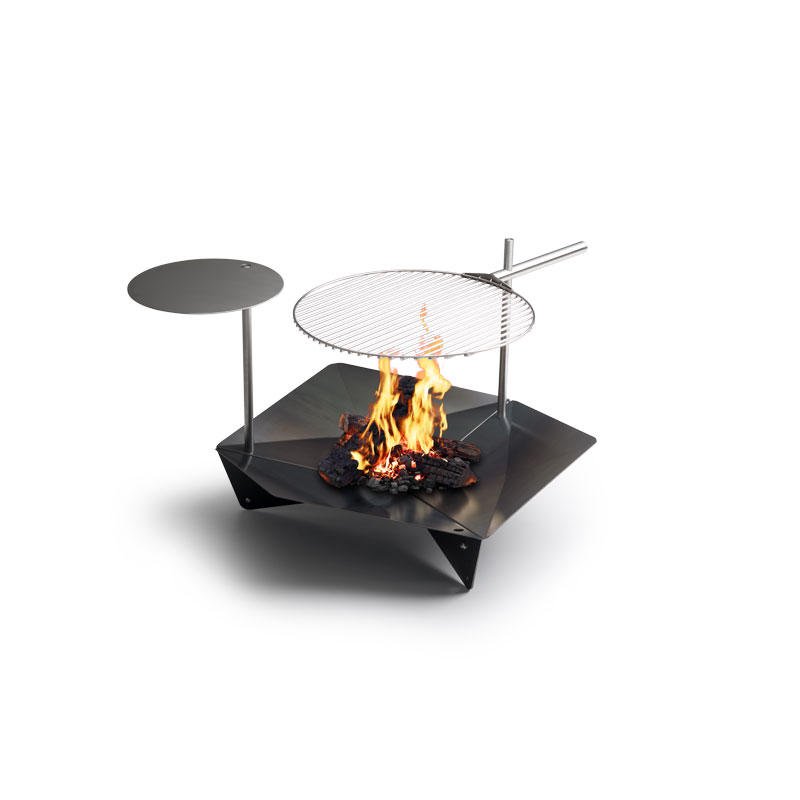 TRIPLE 90 Multi Set A black fire pit with a grill on top the Triple 90 Fireplace Multiset complements the moment with its thoughtful design.