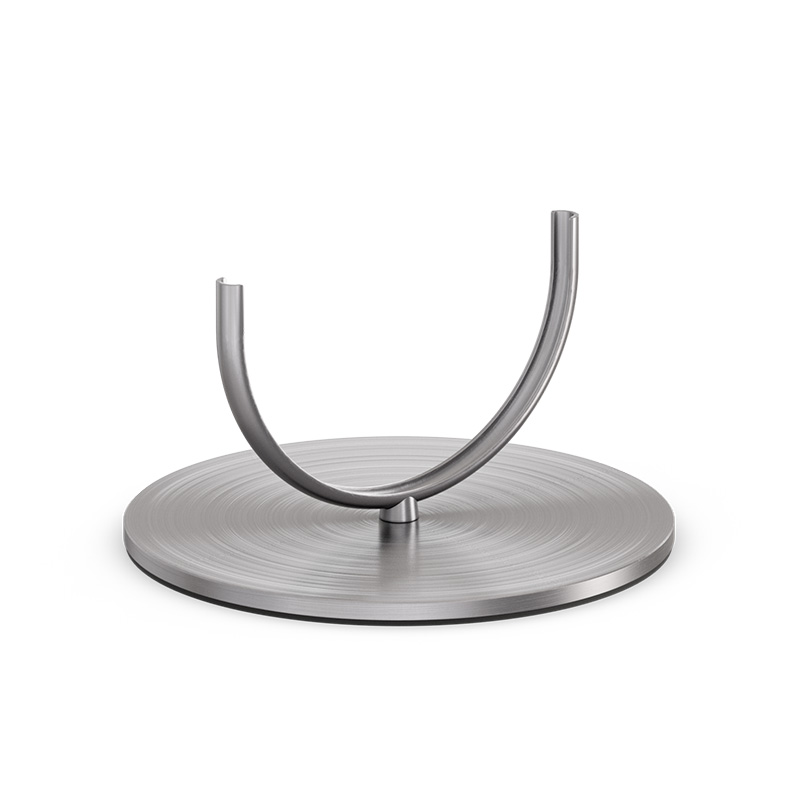 OVAL CANDLE 55 Base silver This image shows a metal stand with a circular base, with the OVAL CANDLE 55 Glass Cylinder.