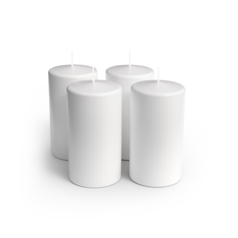 Pillar Candle Set (4 pieces) Four white candles on a white background
