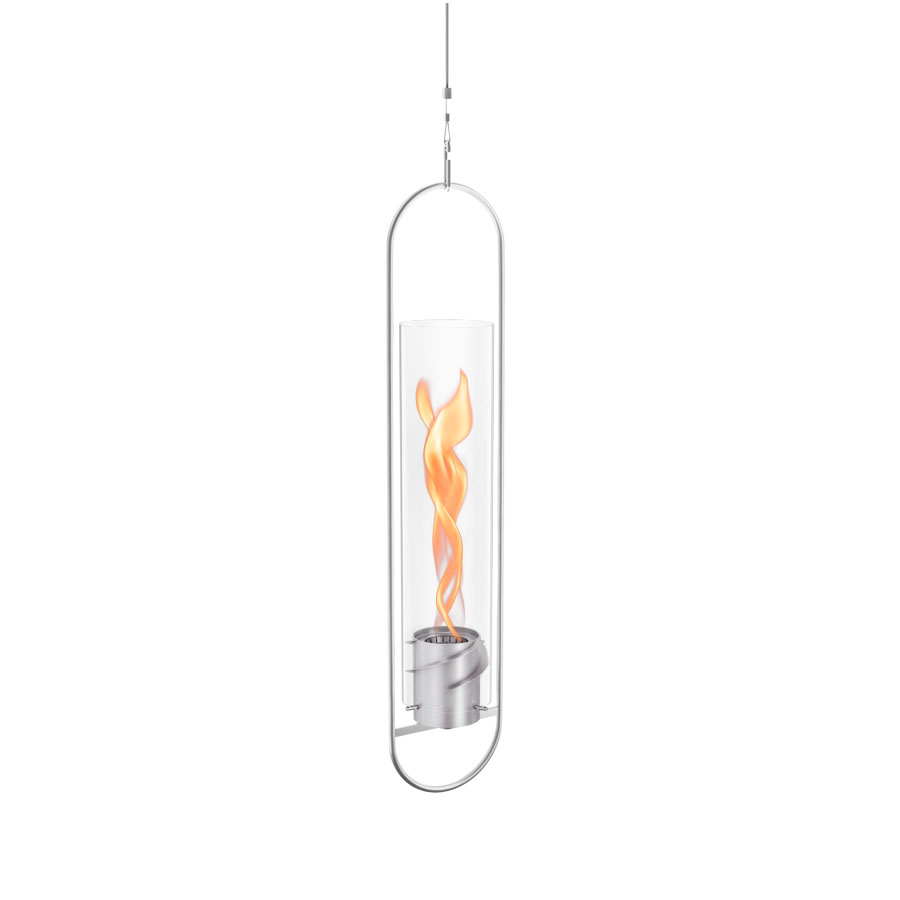 SPIN 1200 Hanging system silver An image showing a glass cylinder with a flame inside, with the SPIN 1200 Hanging system silver.