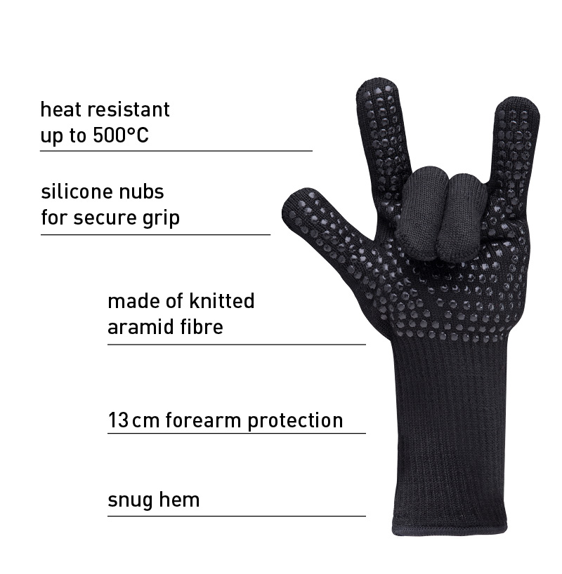 A black glove with a black dot pattern on the fingers, showing the characteristics of the Aramid Glove