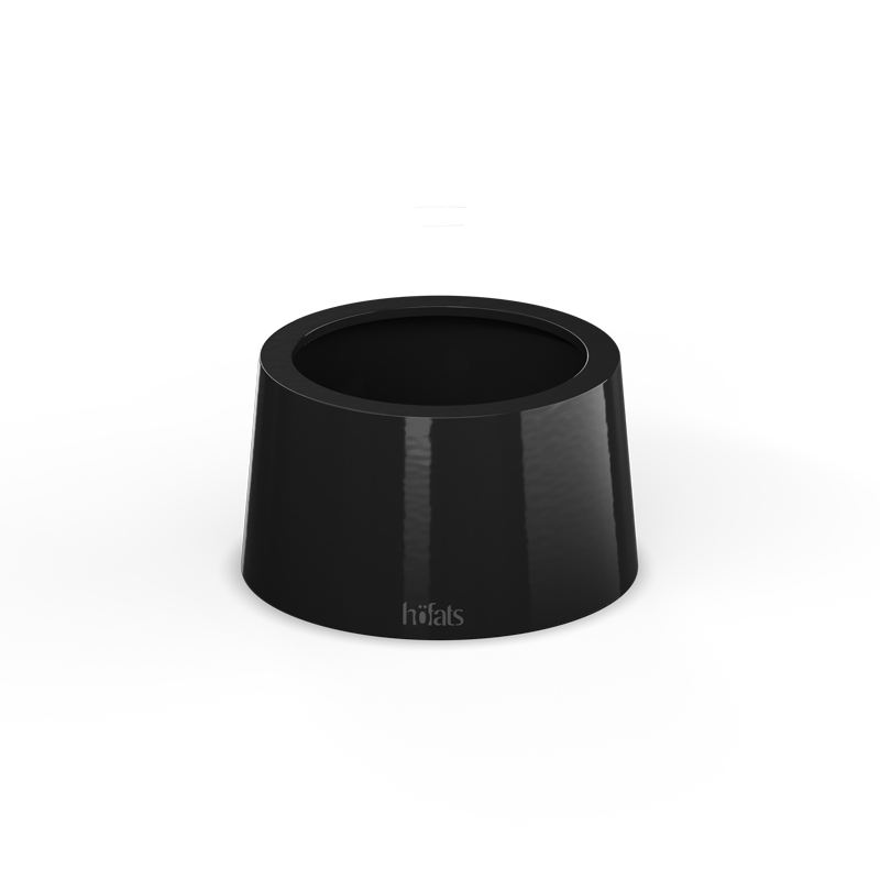 A depiction of a black emaille cup with a white background, featuring the 00781 Spin Air 1200 Base black as a central and purposeful element.