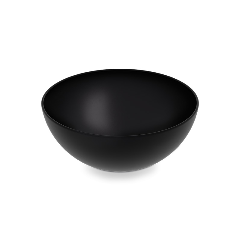 A view of a black bowl on a white background, with the BOWL 57 Fire bowl.